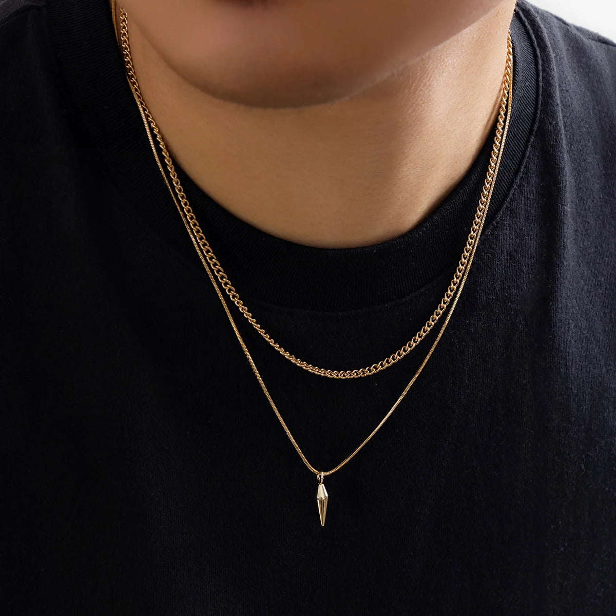 Men's Rivet Pendant Set - Stainless Steel Snake & Link Chokers