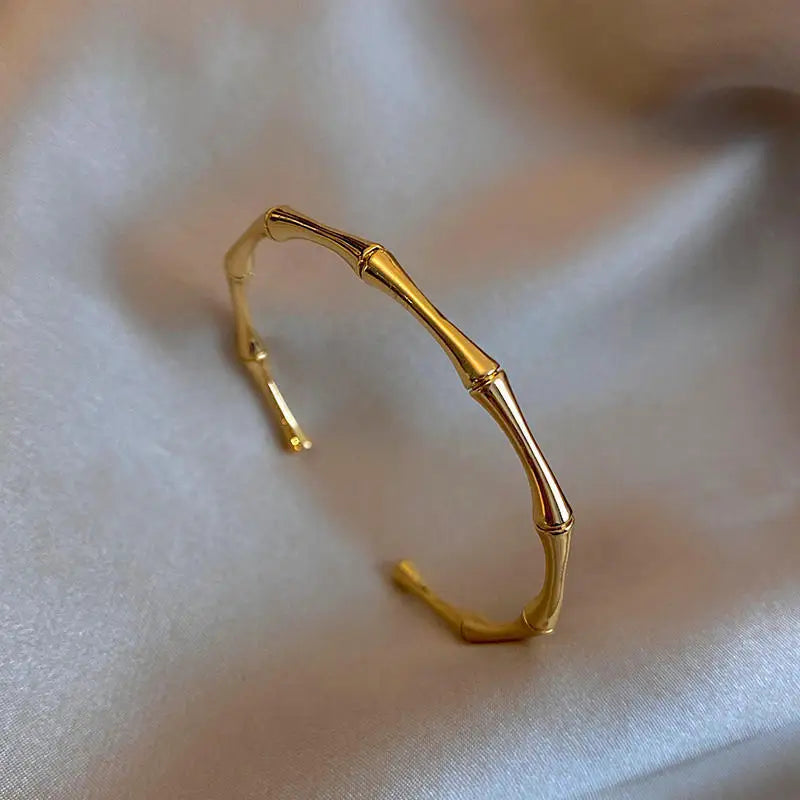 Stainless Steel Gold Bamboo Bracelet - Unisex Fashion Jewelry