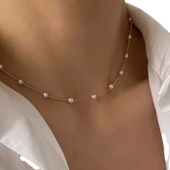 Beads Women's Neck Chain - Pearl Lace Gold Color Goth Choker