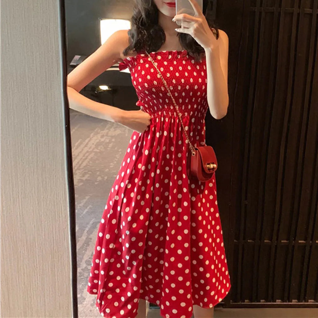 Summer Plus Size Polka Dot Sleeveless Casual Dress