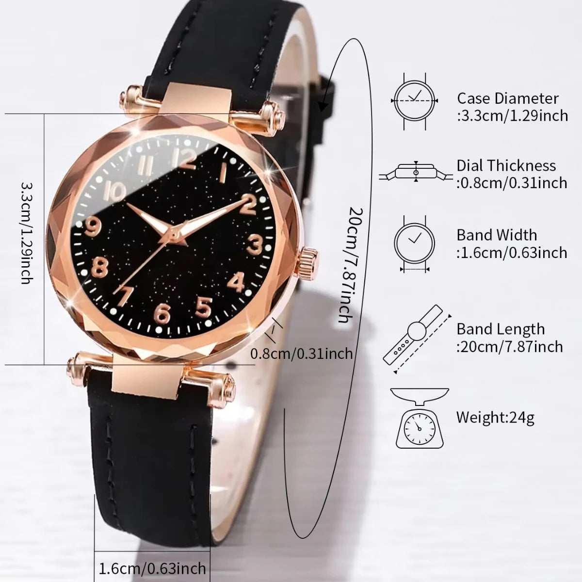 Women's Leather Band Analog Quartz Watch & Bracelet Set