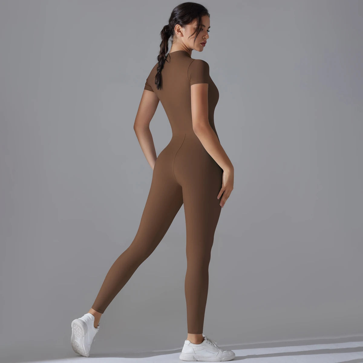 Women's Short Sleeve Zipper Yoga Jumpsuit