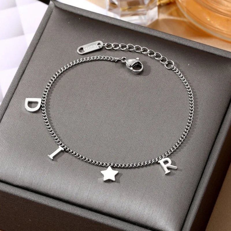Stainless Steel Letter Star Pendant Bracelet - Women's Jewelry