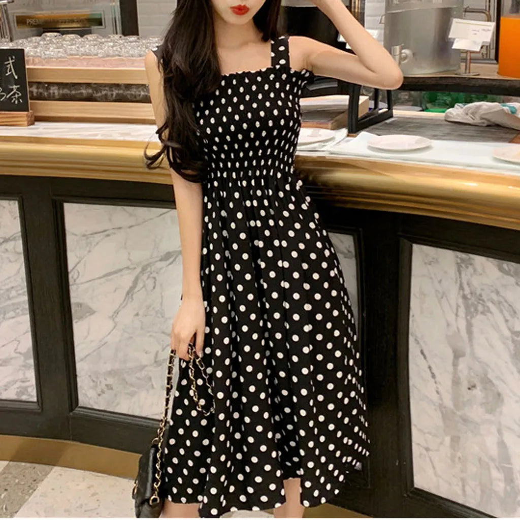 Summer Plus Size Polka Dot Sleeveless Casual Dress