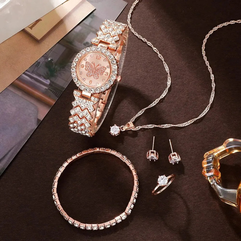 Rose Gold Luxury Watch and Matching Jewelry Set