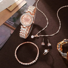Rose Gold Luxury Watch and Matching Jewelry Set