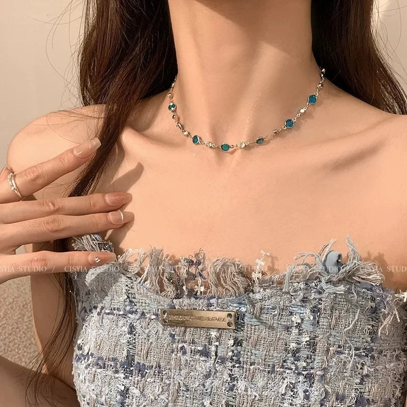 Romantic Blue Crystal Butterfly Necklace for Women