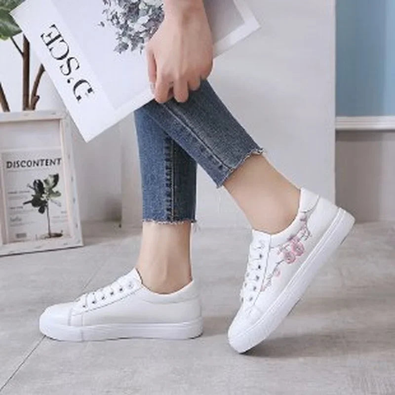 Women’s White Breathable Lace-Up Running Sneakers