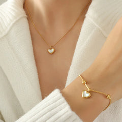 Shell White Sea Mother of Pearl Heart Love Jewelry Set for Girls