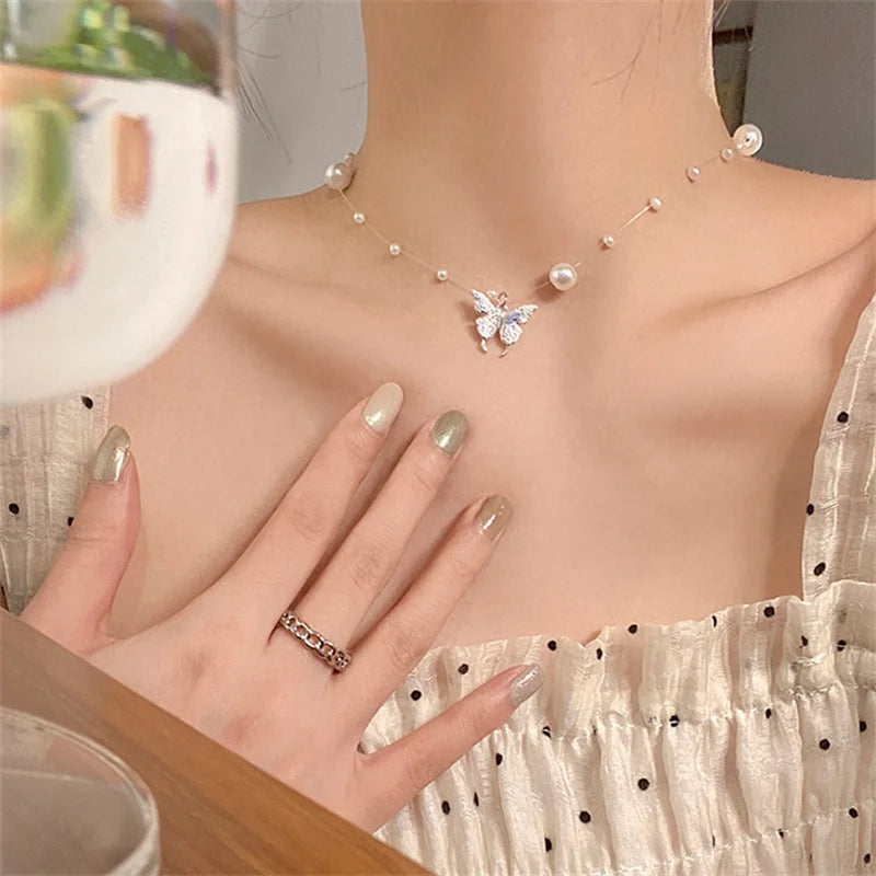 New Shiny Butterfly Necklace - Double Layer Clavicle Chain
