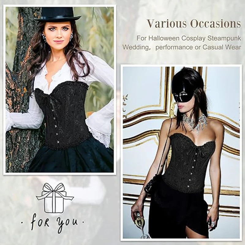 Women's Lace-Up Floral Boned Corset Bustier Top