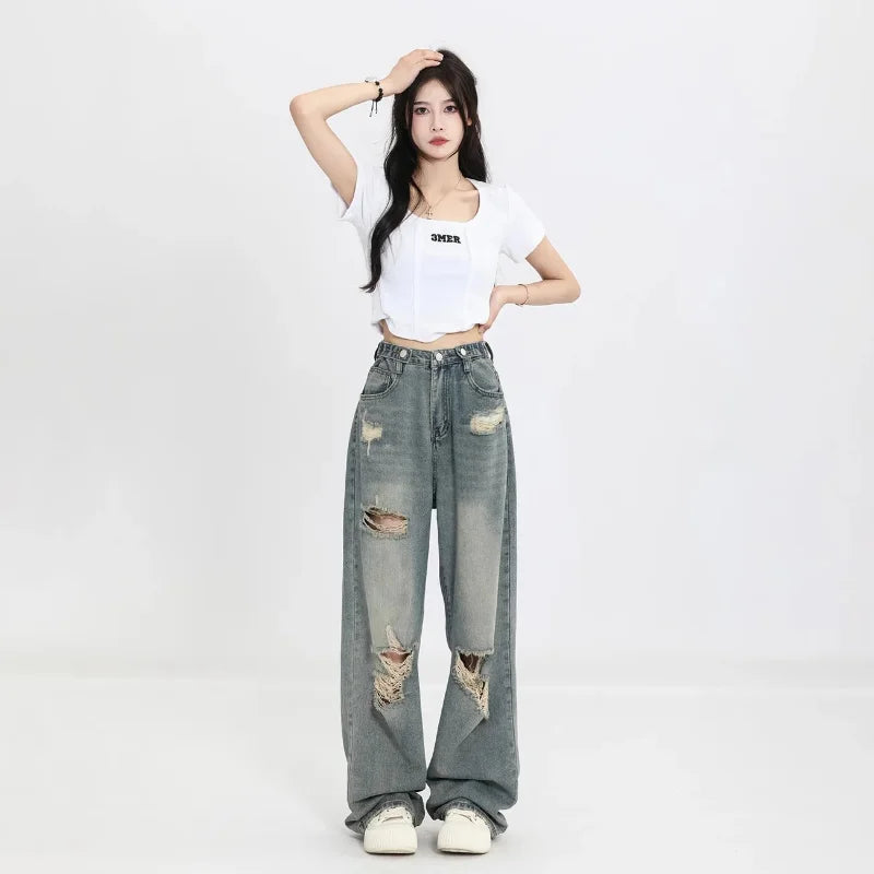 Vintage Y2K High-Waisted Wide Leg Women's Jeans