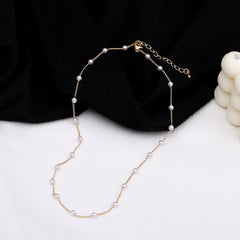 Beads Women's Neck Chain - Pearl Lace Gold Color Goth Choker