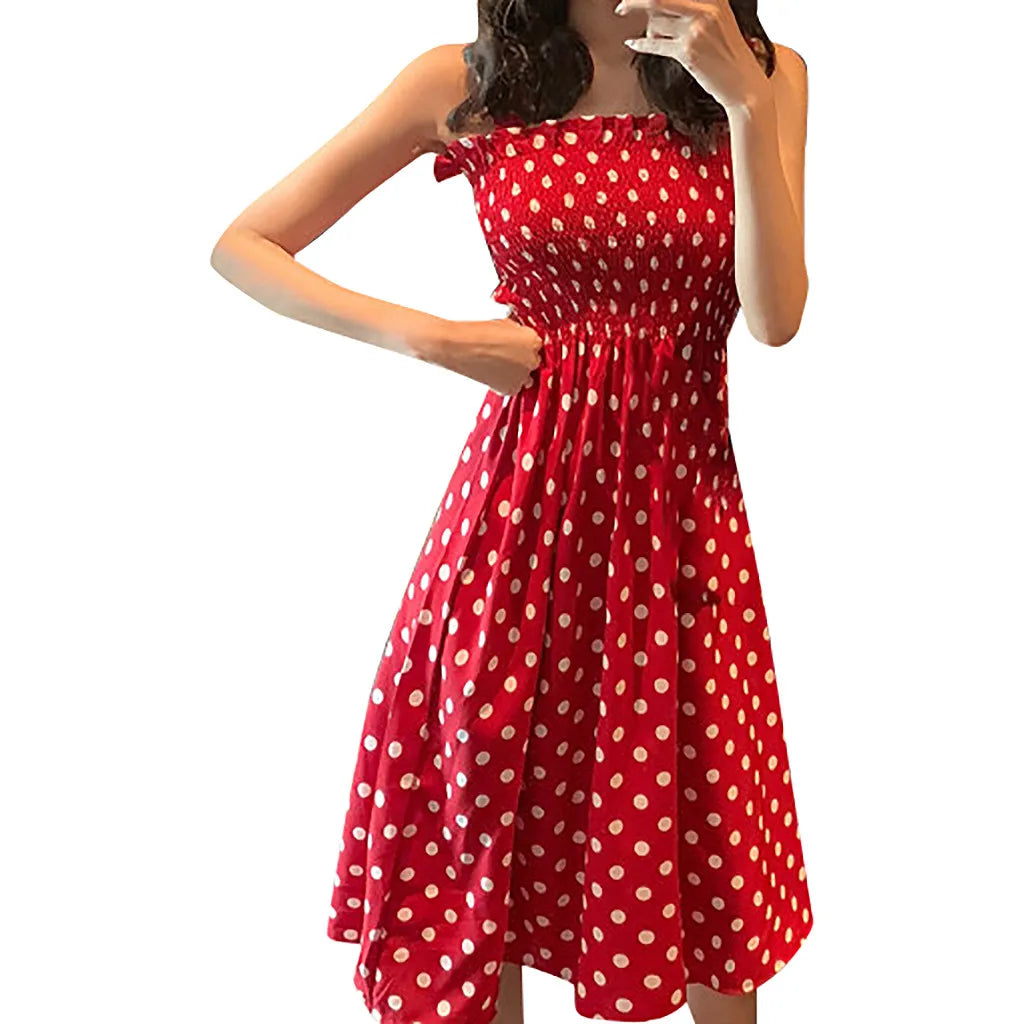 Summer Plus Size Polka Dot Sleeveless Casual Dress