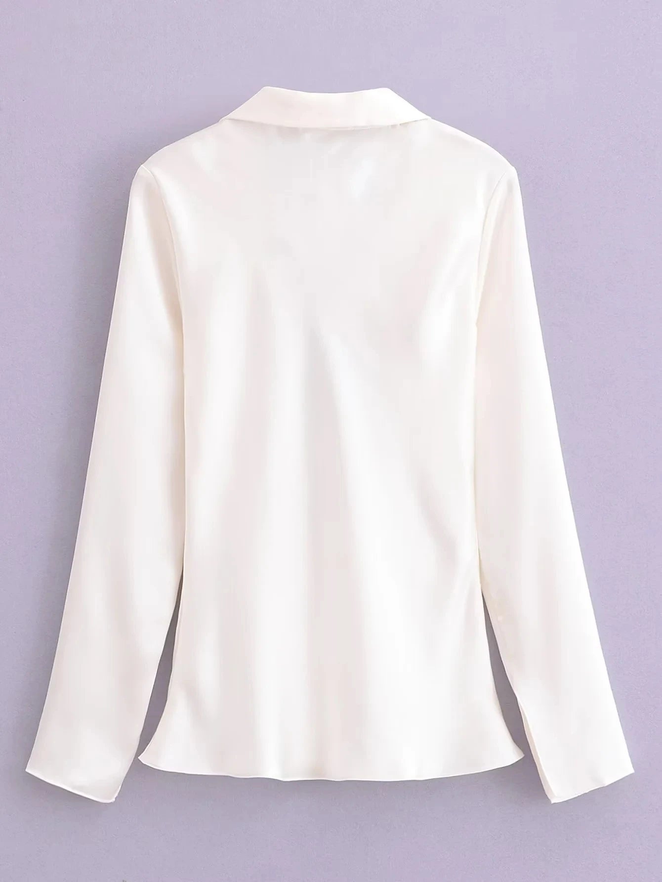 Satin White V-Neck Bow Tie Blouse for Women