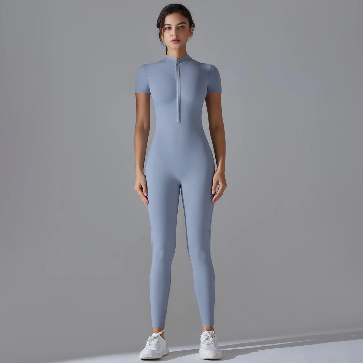 Women's Short Sleeve Zipper Yoga Jumpsuit