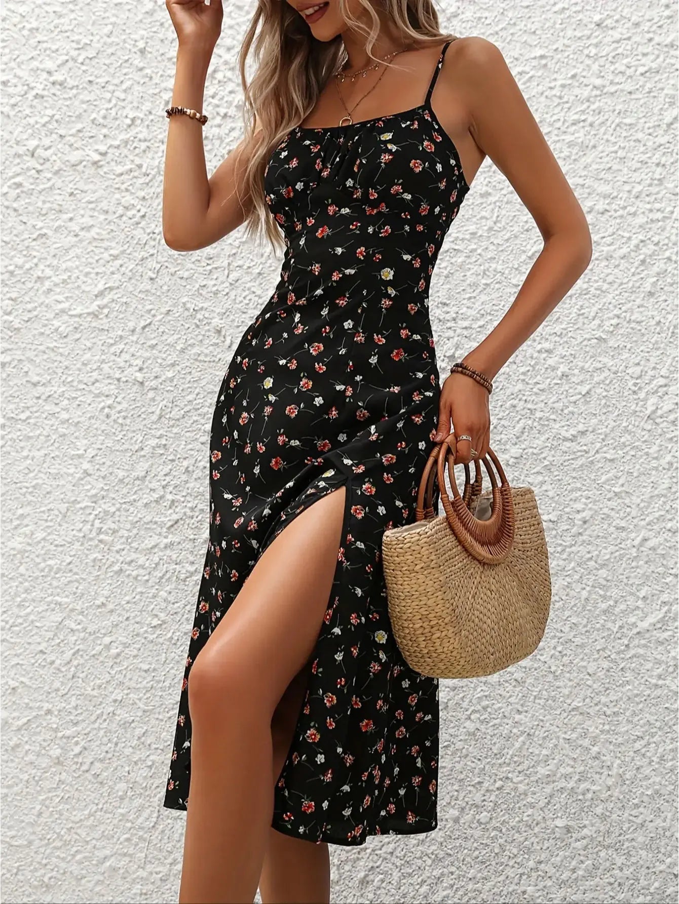 Spring & Summer Polka Dot Split Halter Dress