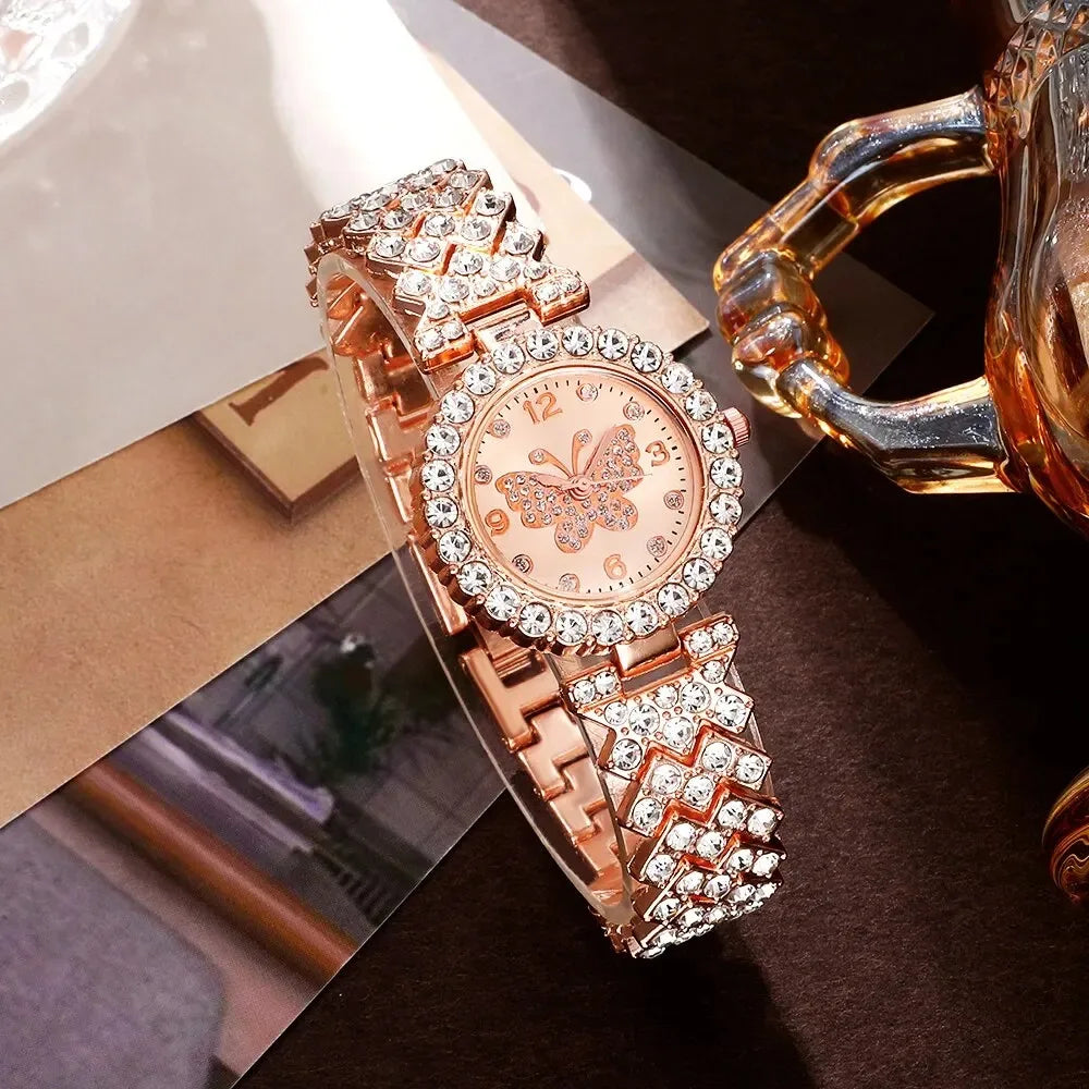 Rose Gold Luxury Watch and Matching Jewelry Set