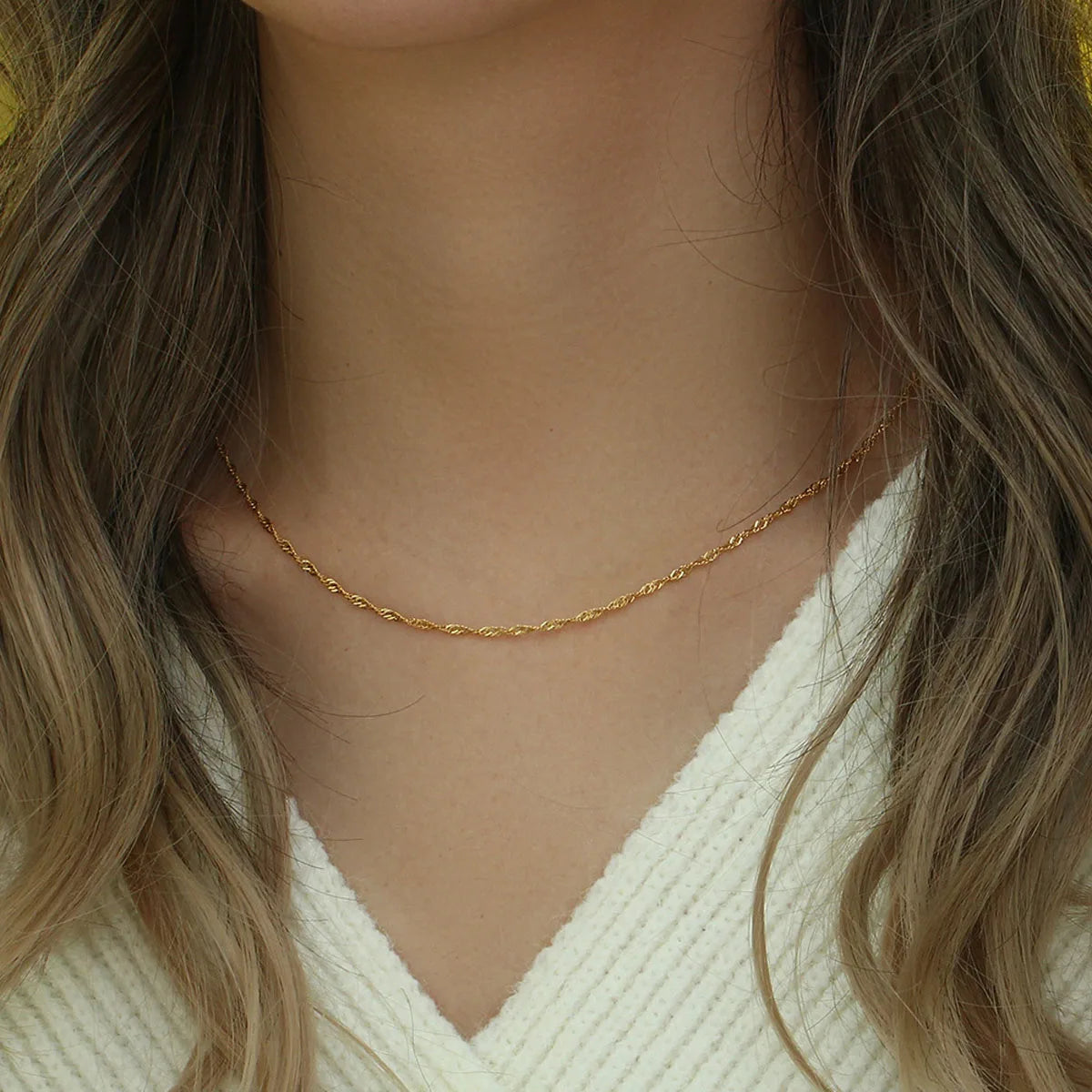 Gold Plated Stainless Steel Clavicle Chain Necklace