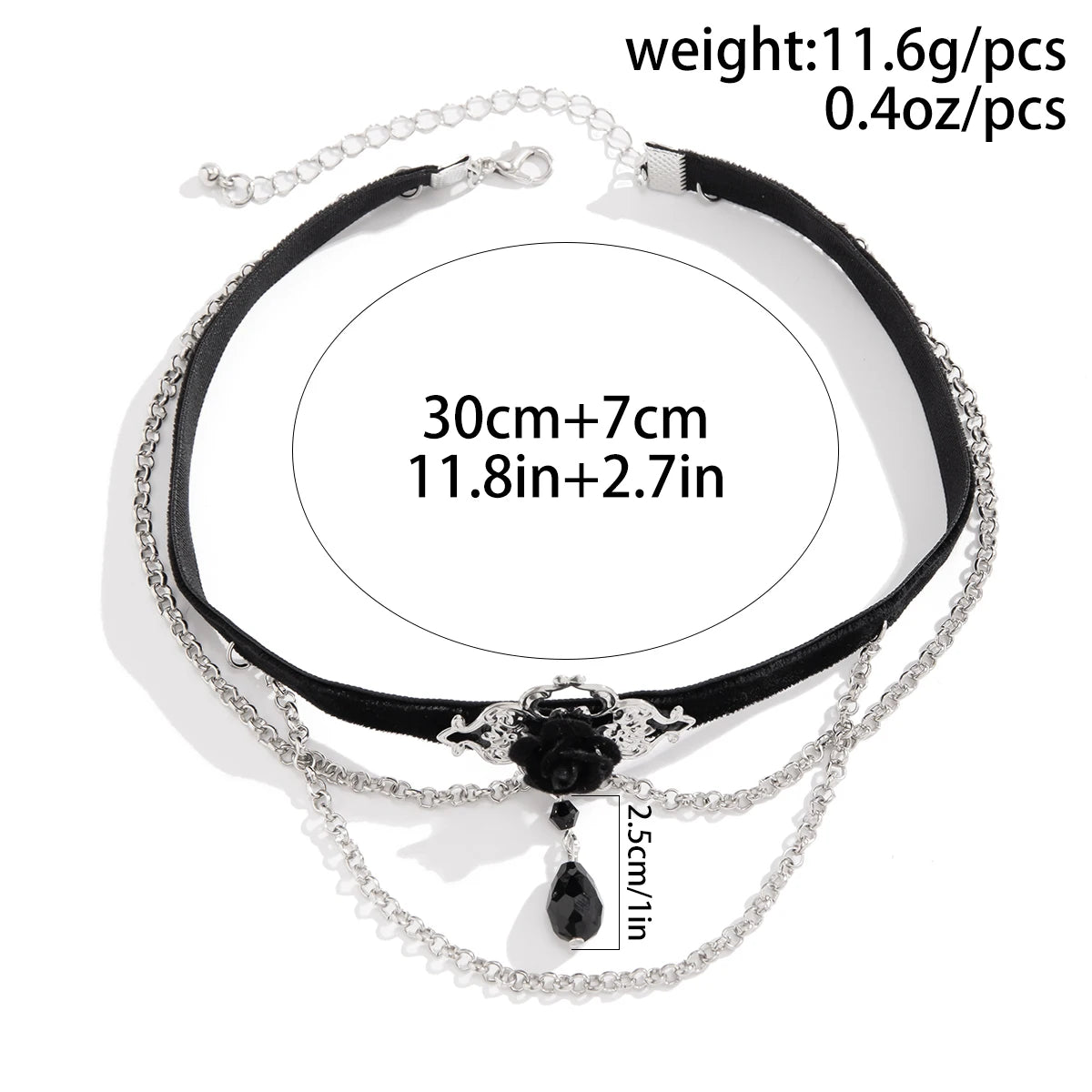 Punk Black Cotton Rope Choker with Tassels & Crystals