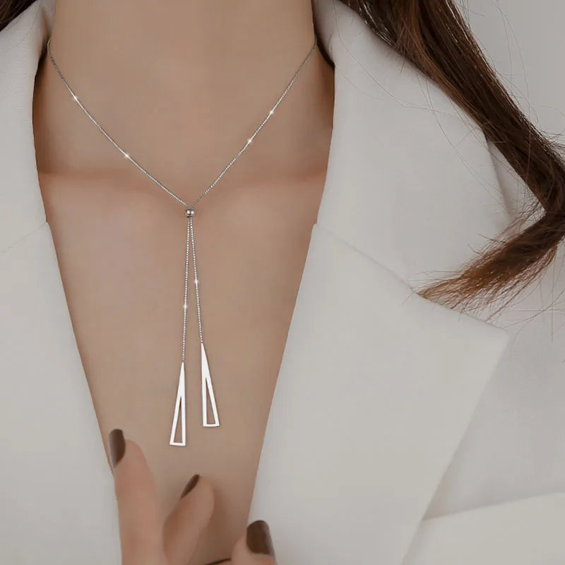 Tassel Necklace for Women Golden Silver Color Triangle Pendant