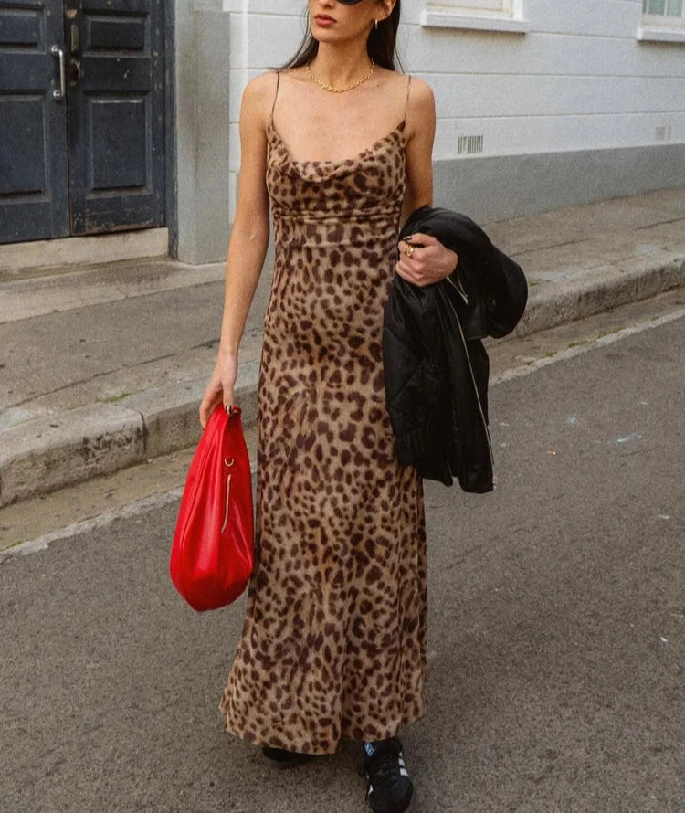 Women’s Summer Leopard Print Sleeveless Backless Dress