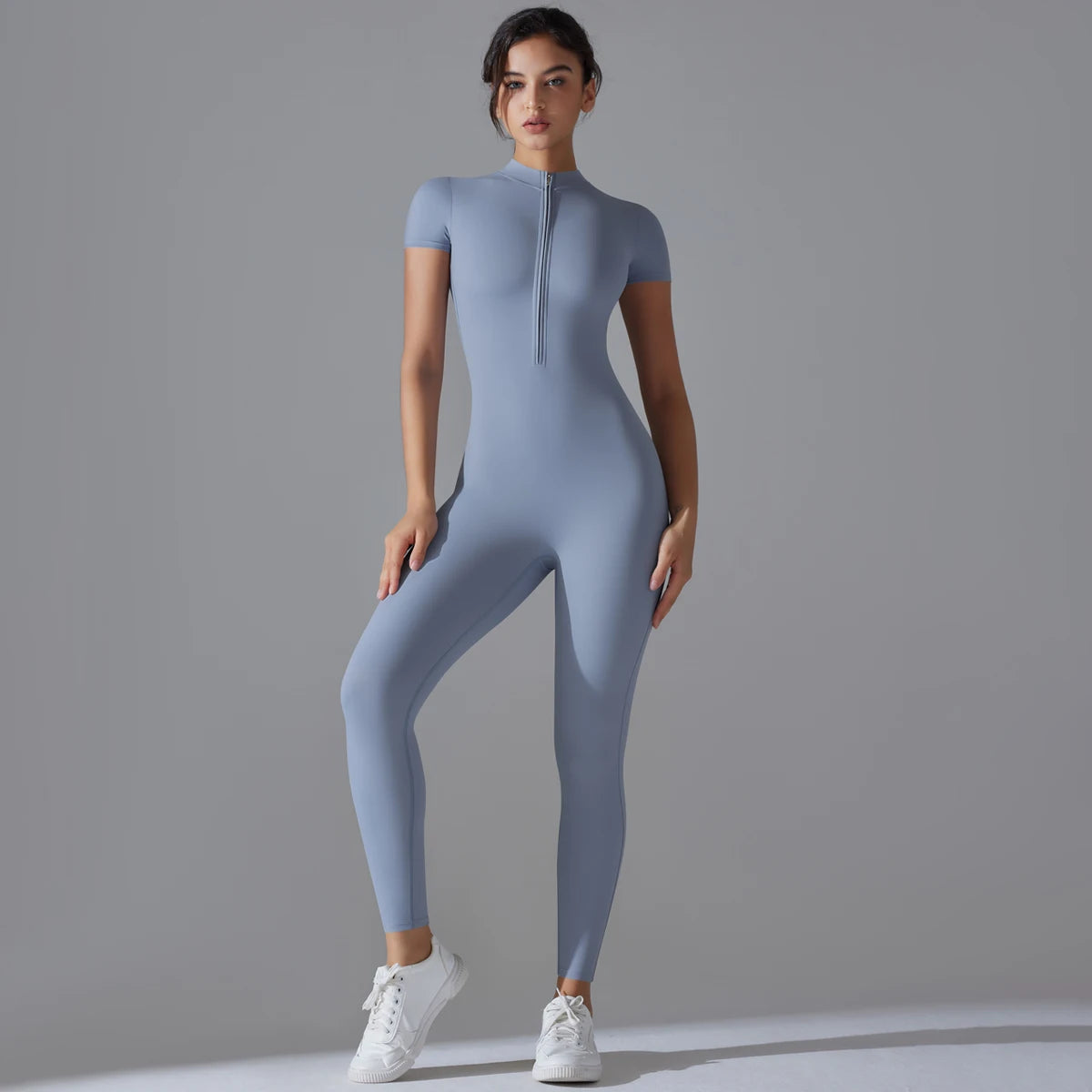 Women's Short Sleeve Zipper Yoga Jumpsuit