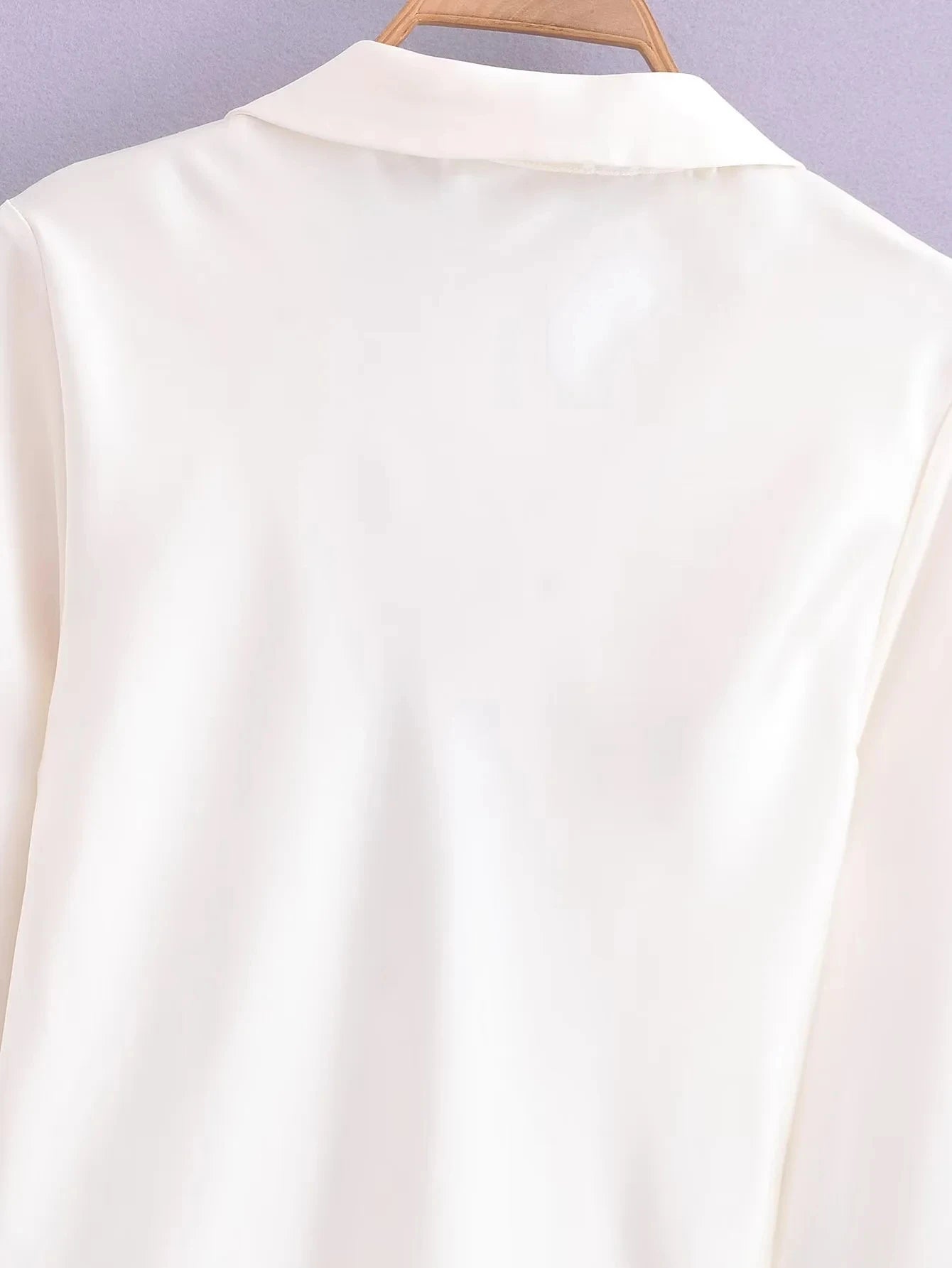 Satin White V-Neck Bow Tie Blouse for Women