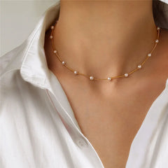 Beads Women's Neck Chain - Pearl Lace Gold Color Goth Choker