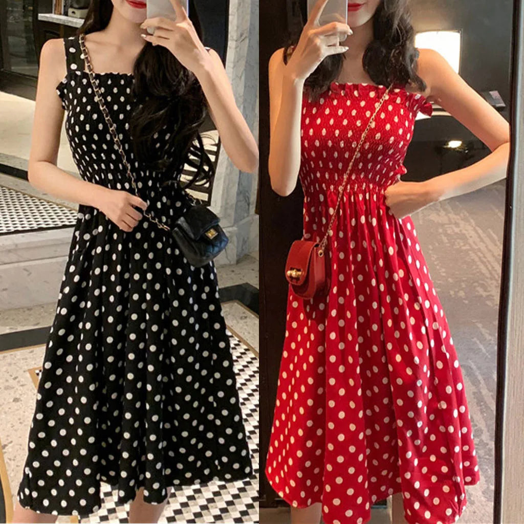 Summer Plus Size Polka Dot Sleeveless Casual Dress