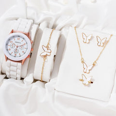Butterfly Silicone Strap Ladies Quartz Watch & Jewelry Set