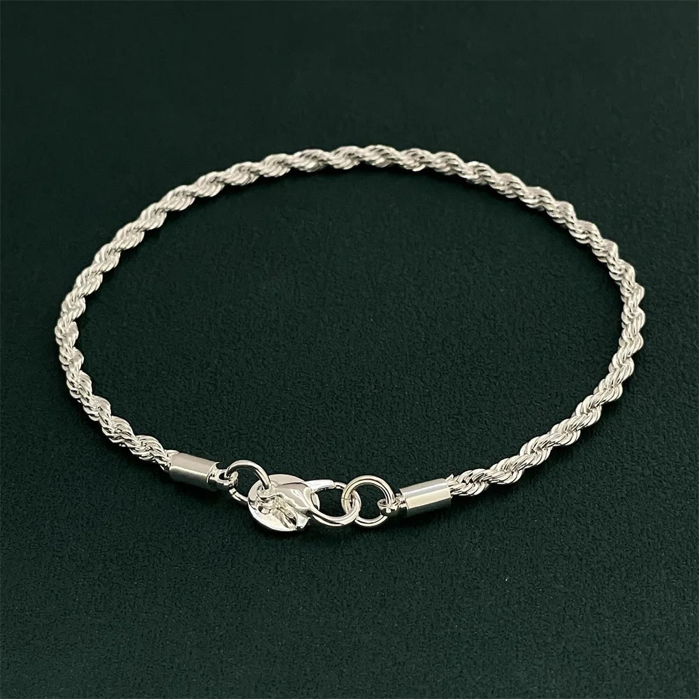 Hot Silver Plated Twisted Rope Bracelet - Fashion Chain Charm