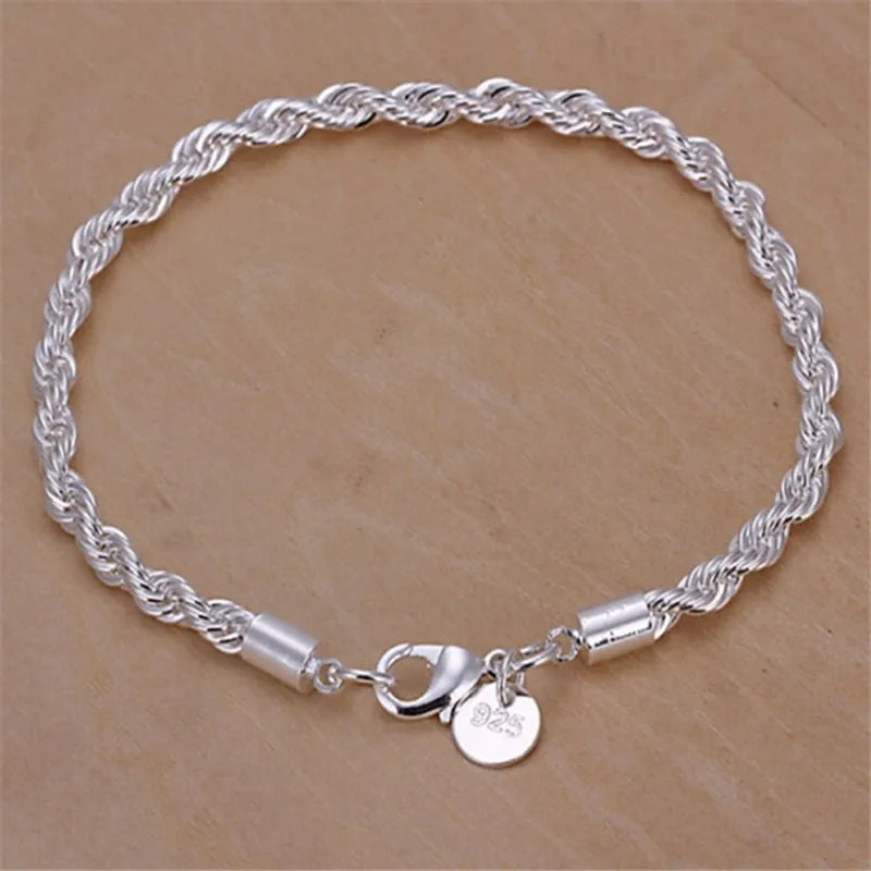 Hot Silver Plated Twisted Rope Bracelet - Fashion Chain Charm