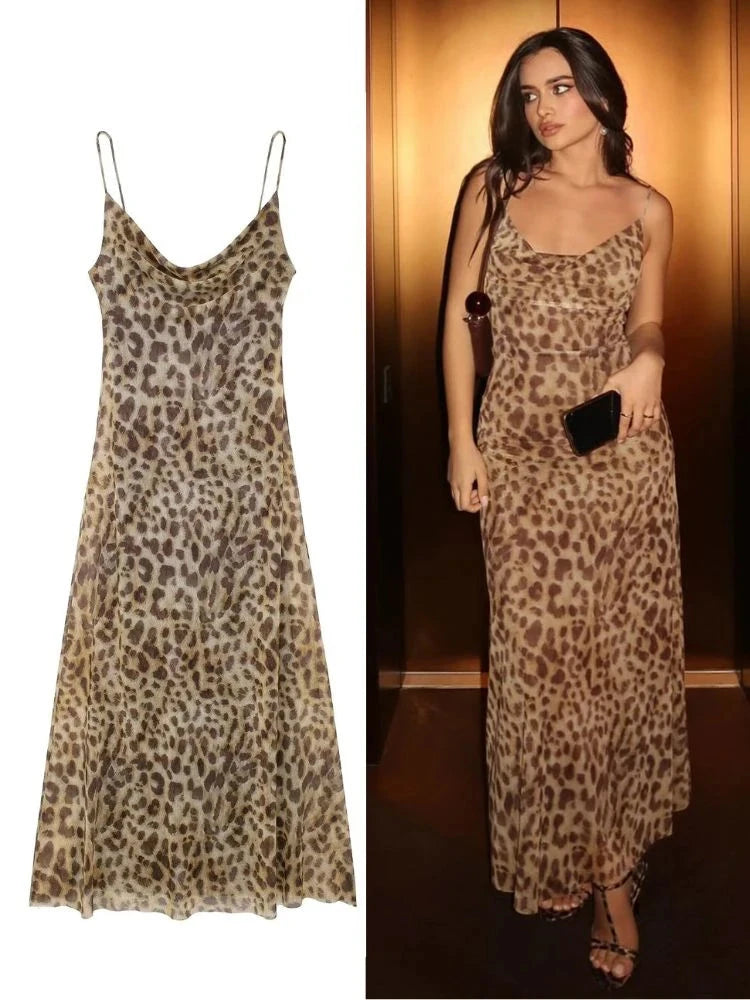 Women’s Summer Leopard Print Sleeveless Backless Dress