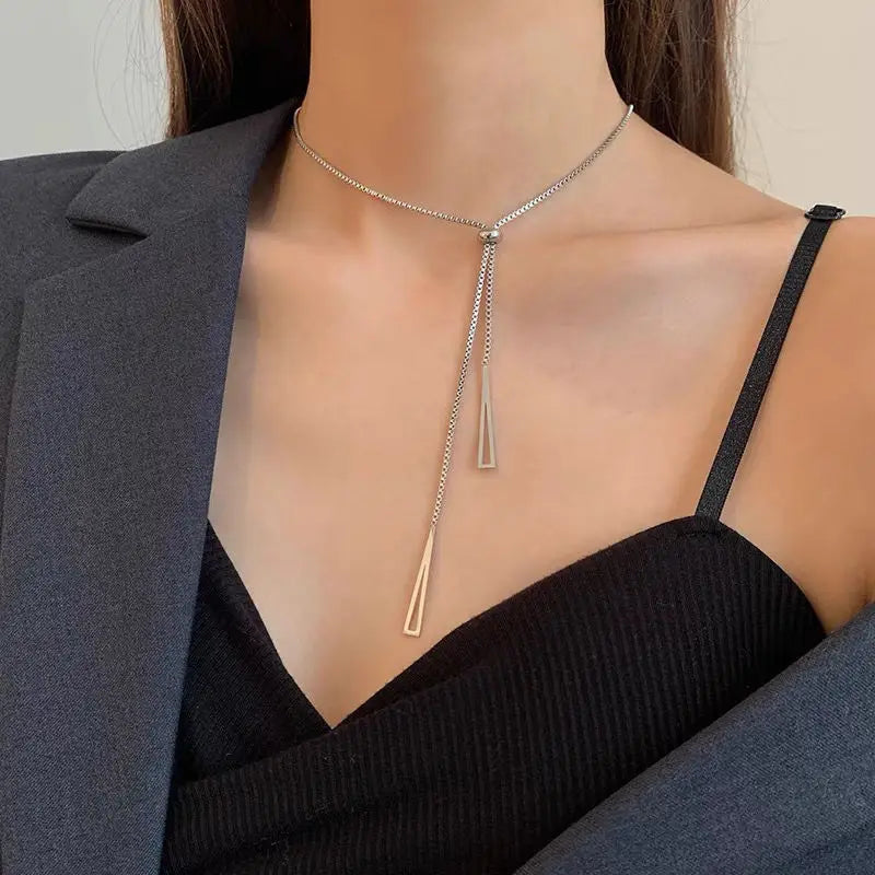 Tassel Necklace for Women Golden Silver Color Triangle Pendant
