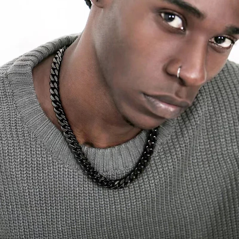 Stainless Steel Cuban Necklace - Durable Black & Gold Chain