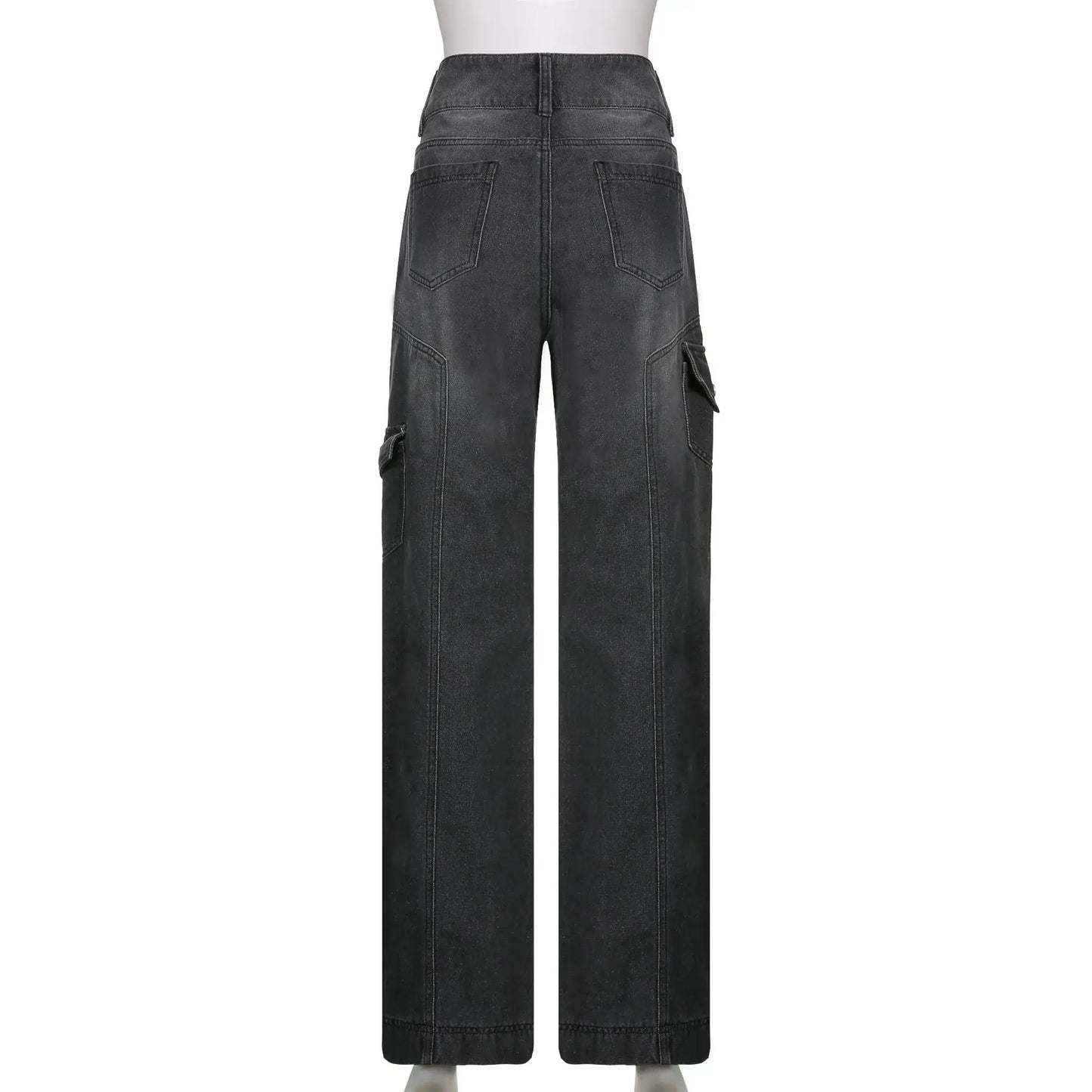 Irregular Pocket High Waist Straight Leg Dad Jeans