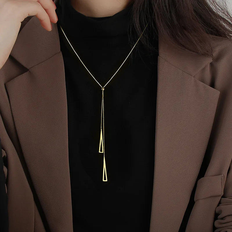 Tassel Necklace for Women Golden Silver Color Triangle Pendant