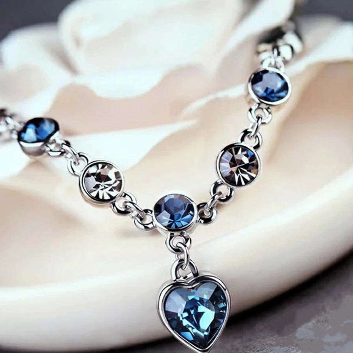 Women's Silver Heart Charm Pulseras Bracelet - Wedding Fine Jewelry