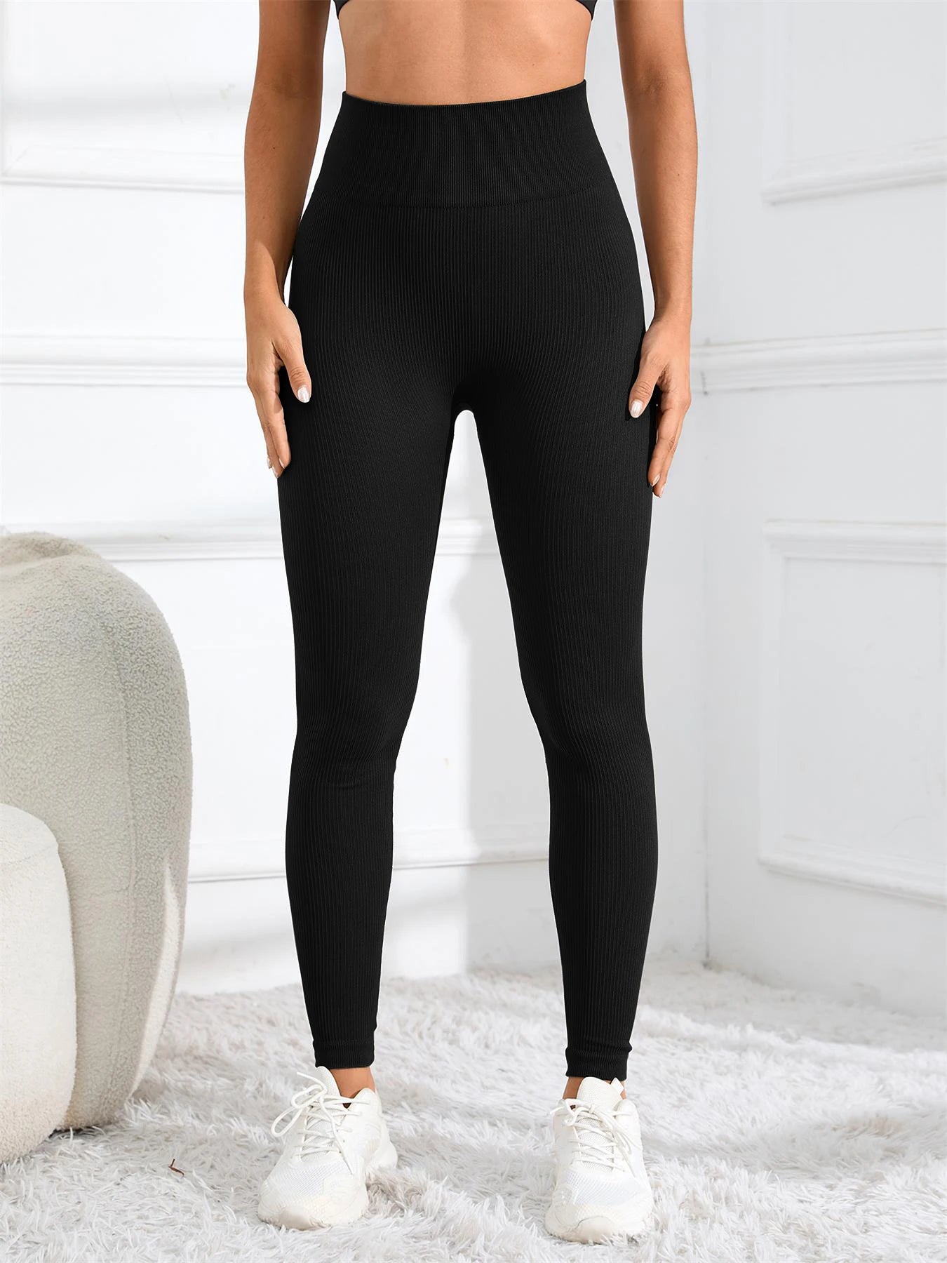 High-Waisted Ribbed Seamless Yoga Leggings