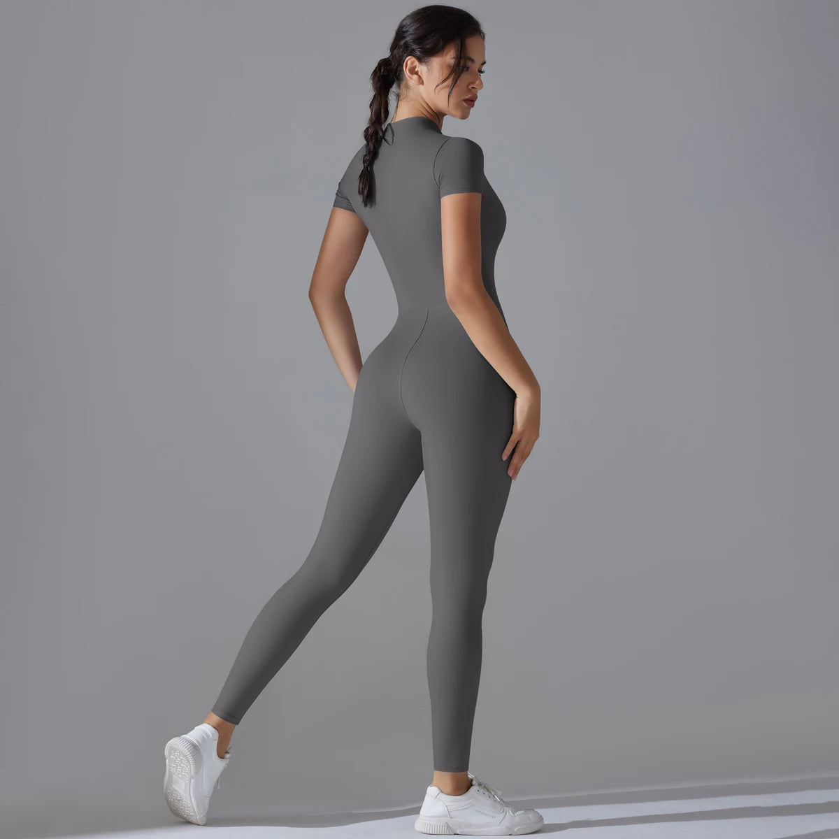 Women's Short Sleeve Zipper Yoga Jumpsuit