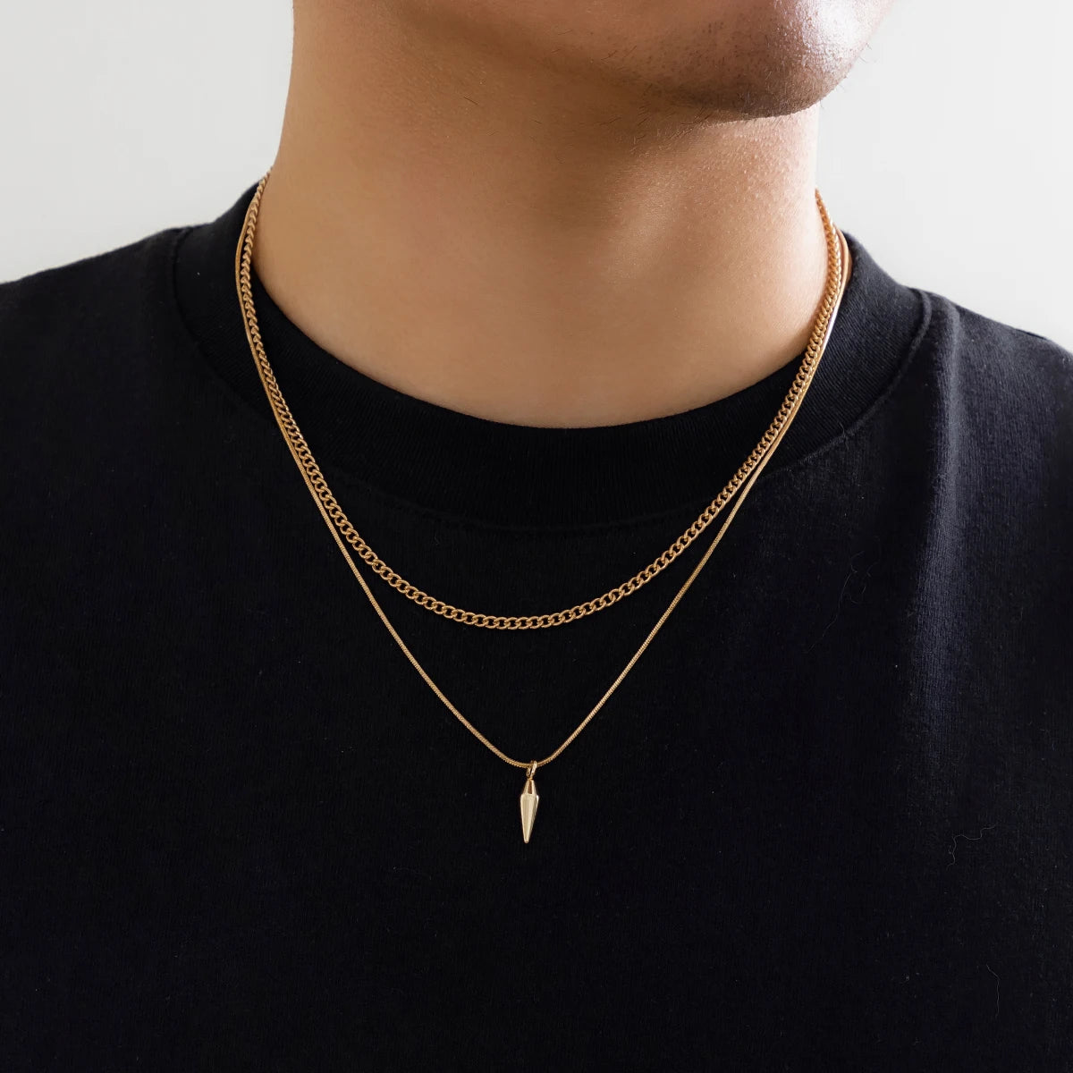 Men's Rivet Pendant Set - Stainless Steel Snake & Link Chokers