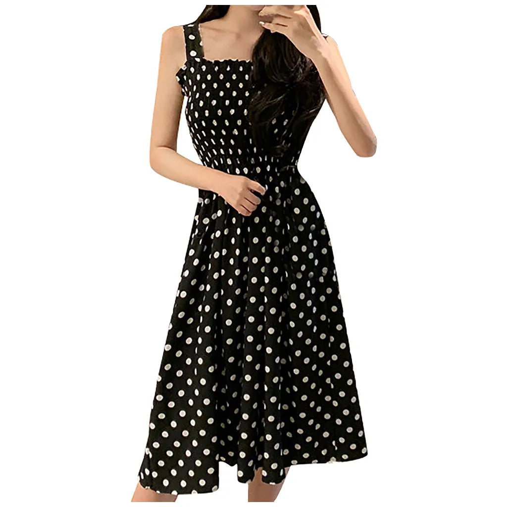 Summer Plus Size Polka Dot Sleeveless Casual Dress