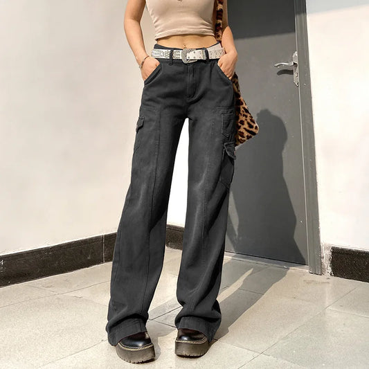 Irregular Pocket High Waist Straight Leg Dad Jeans