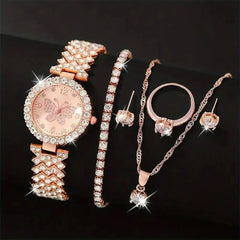 Rose Gold Luxury Watch and Matching Jewelry Set