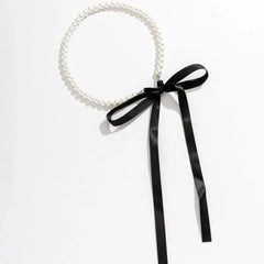 Imitation Pearl Choker Necklace with Bow Tie