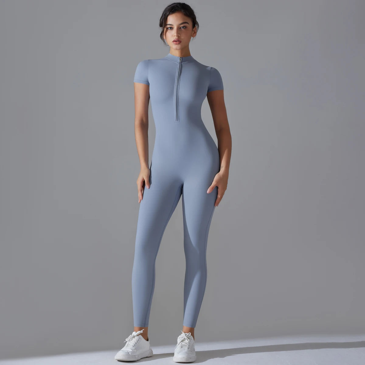 Women's Short Sleeve Zipper Yoga Jumpsuit