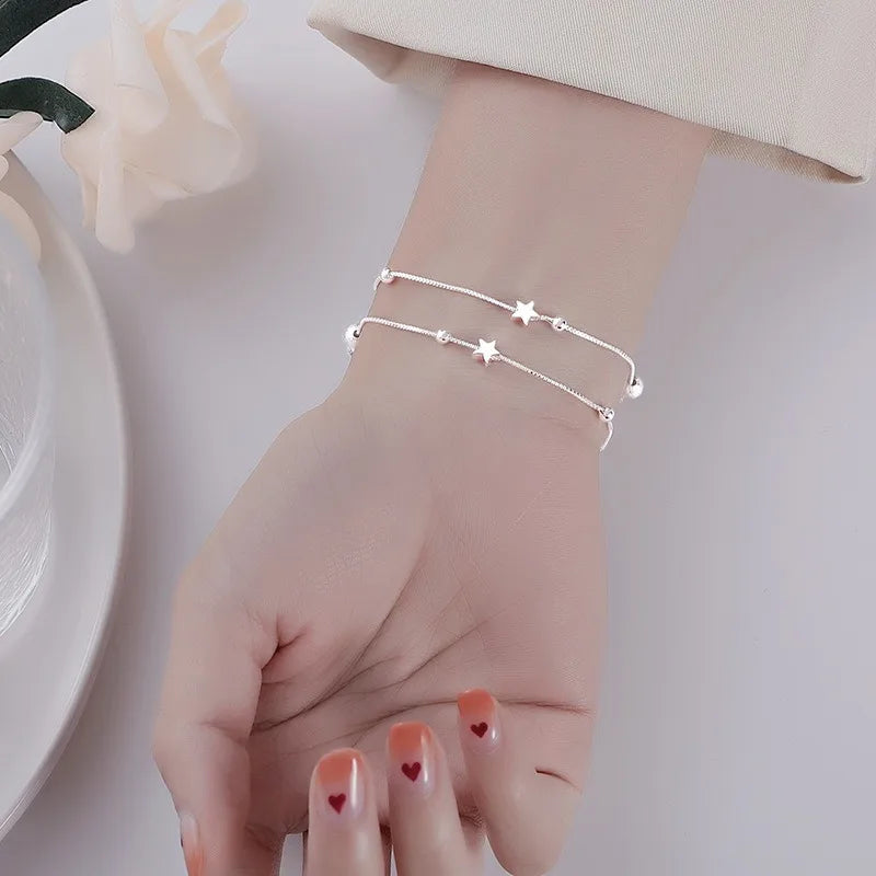 Luxury 925 Sterling Silver Star Beaded Bracelets For Women