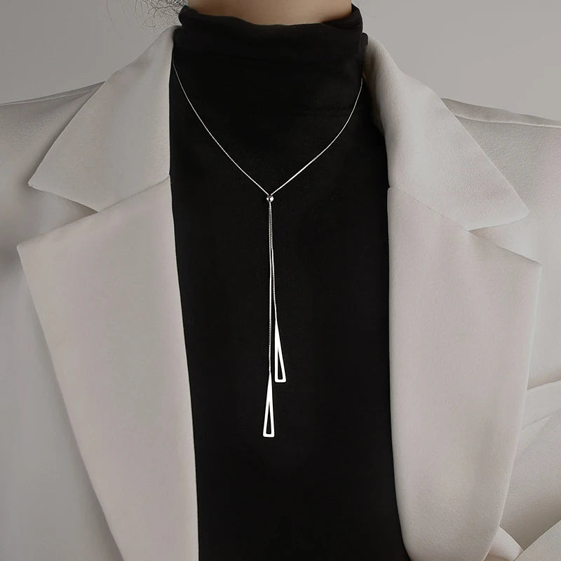 Tassel Necklace for Women Golden Silver Color Triangle Pendant