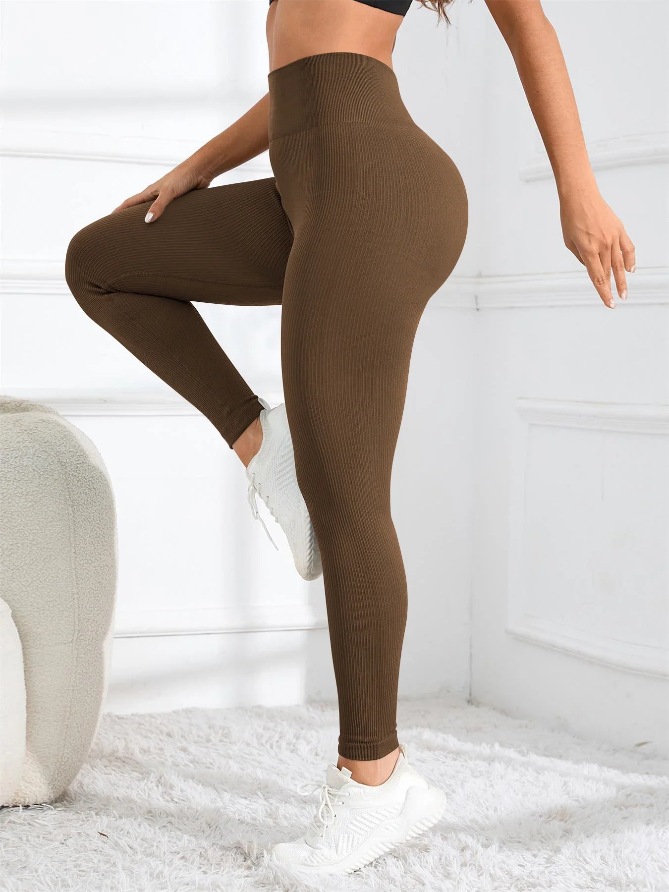 High-Waisted Ribbed Seamless Yoga Leggings